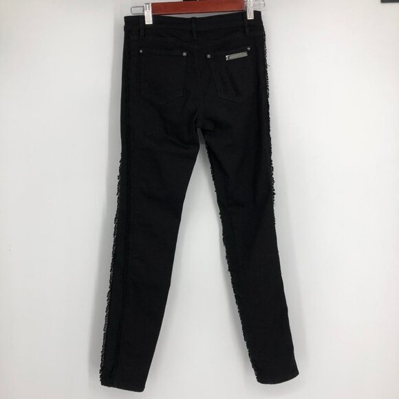 Roberto Cavalli Black Distressed Fringe Skinny Jeans w/ Frayed Trim detail - Picture 2 of 16